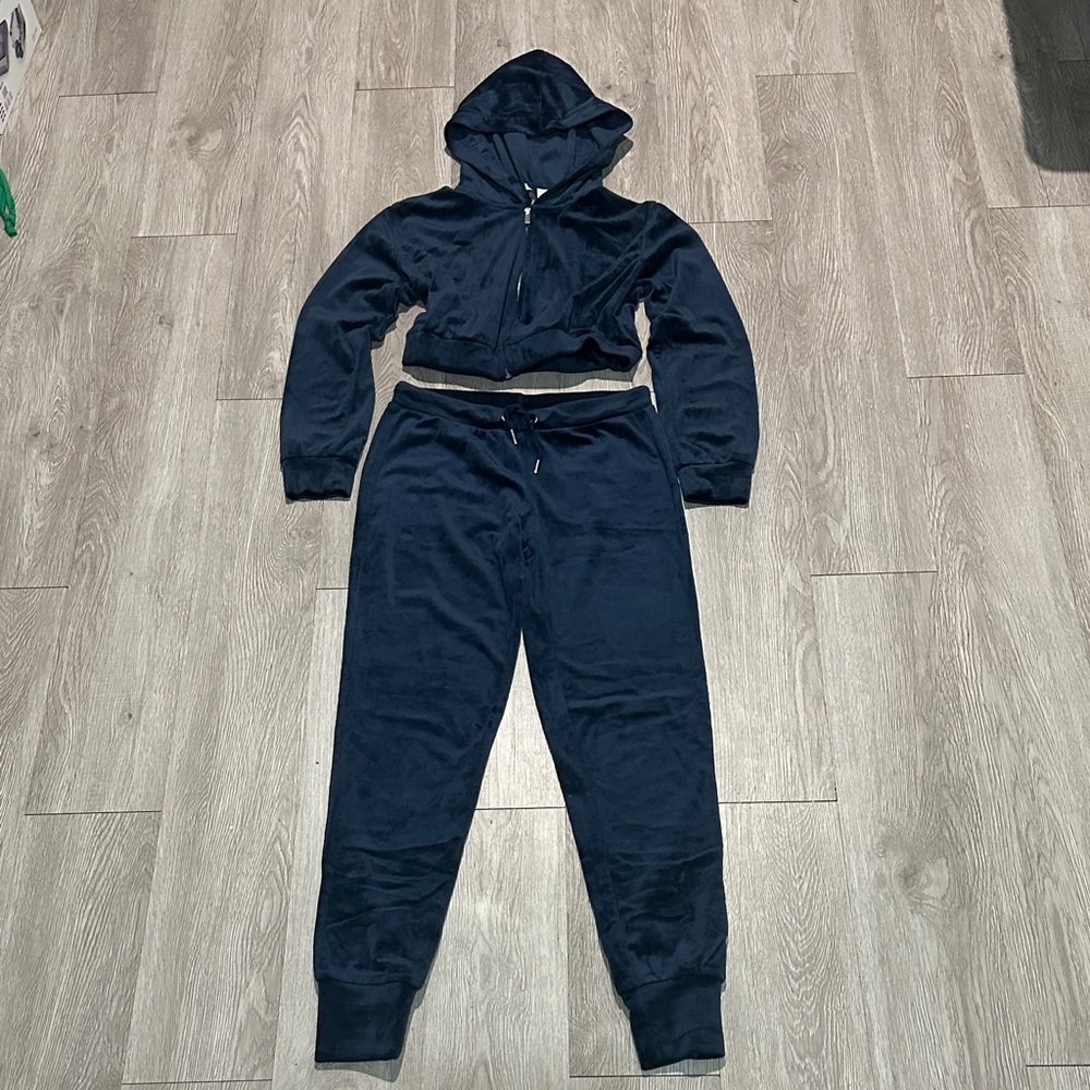 H&M Navy Blue Velvet Pantsuit